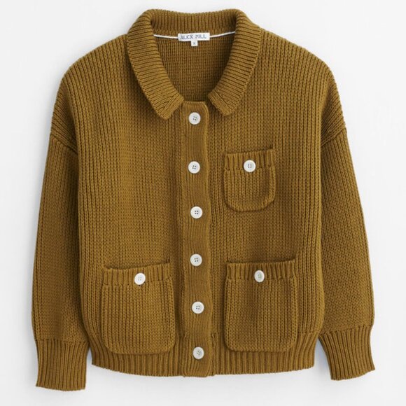 Alex Mill Cotton Buttoned Collared Cardigan M Mustard Yellow - Picture 3 of 7